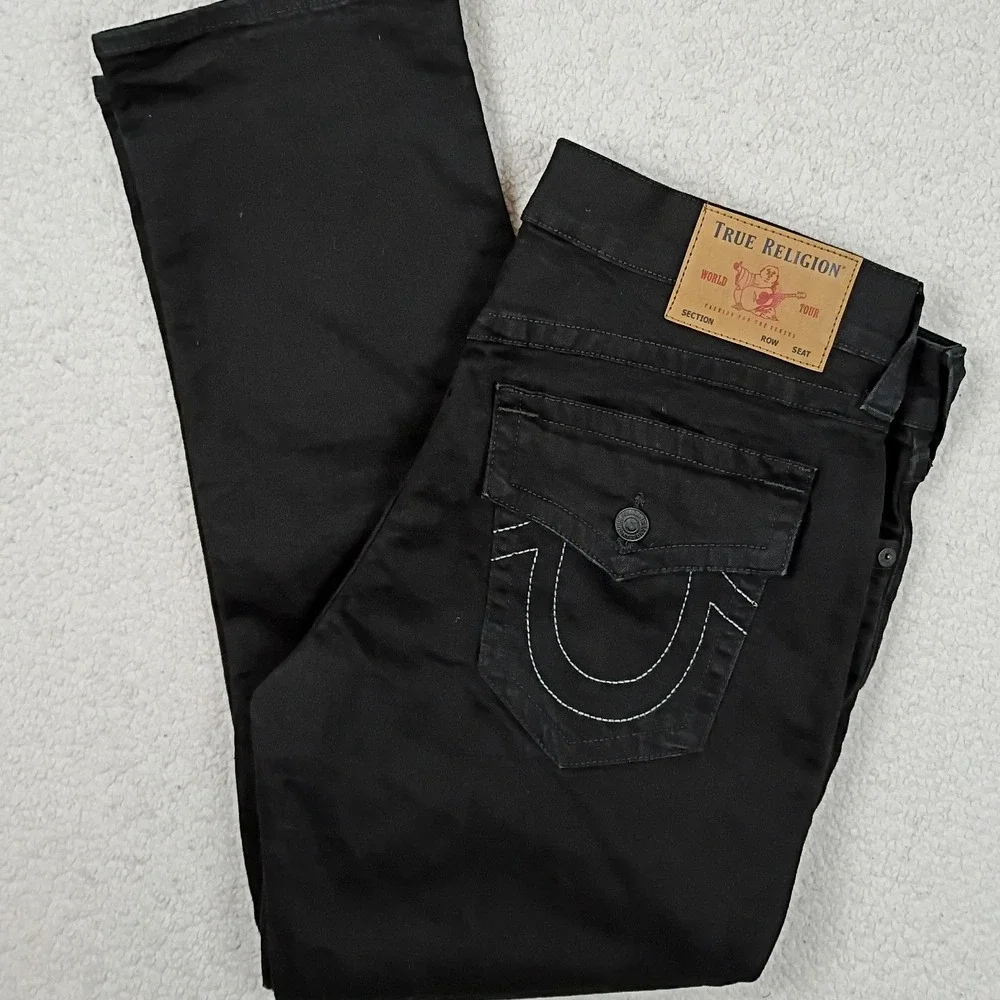 True Religion Ricky Relaxed Straight Men 38X32 Shadow Black Flap Pocket Street